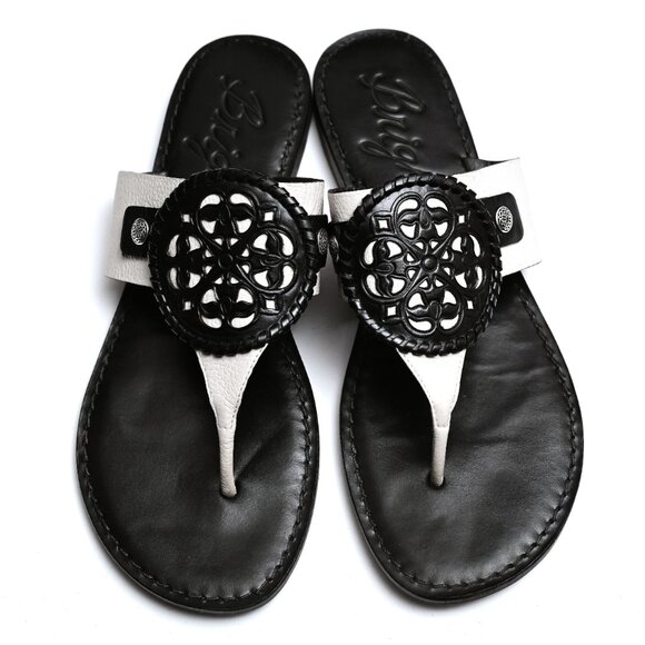 BRIGHTON Alexa Leather Brazilian Thong Sandals Black White Women’s 6.5 - Picture 8 of 10